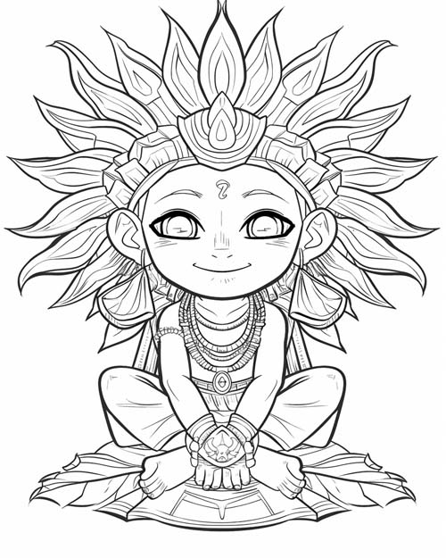 coloring page of Shamash, the sun god