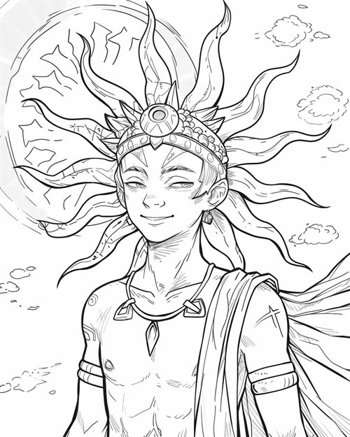 coloring page of Shamash, the sun god