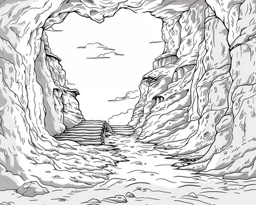 coloring page of the underworld cave