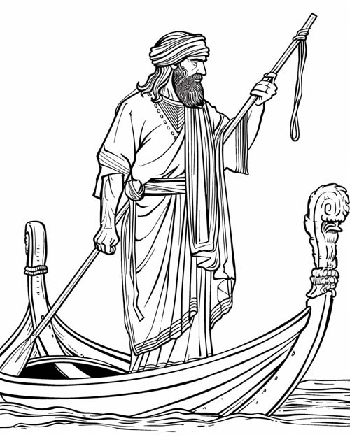 simple coloring page of Urshanabi the ferryman