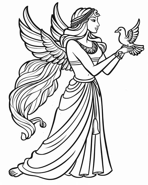 coloring page of Ishtar and the dove