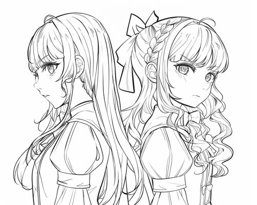 coloring page of Ishtar goddess of love and Ereshkigal goddess of the underworld