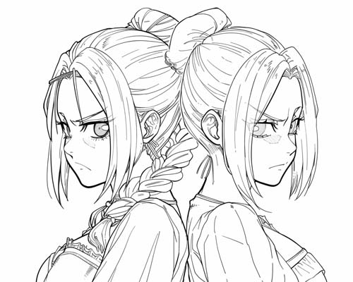 coloring page of Ishtar and Ereshkigal