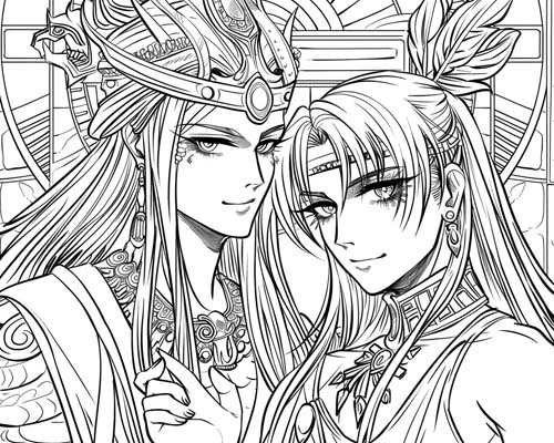 coloring page of Ishtar and Gilgamesh