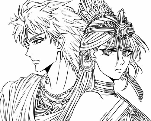 coloring page of Ishtar and Gilgamesh
