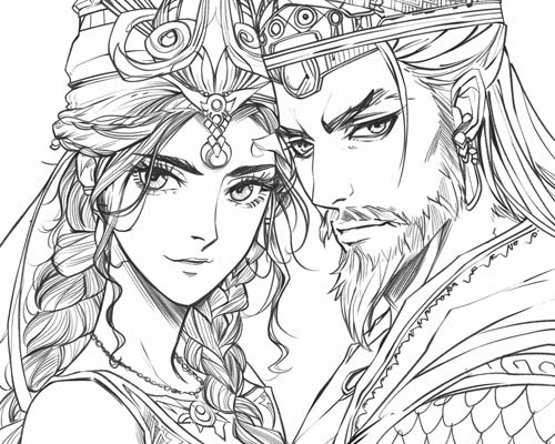 coloring page of Ishtar and Gilgamesh