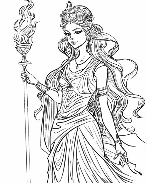 coloring page of Ishtar, the bright torch of heaven