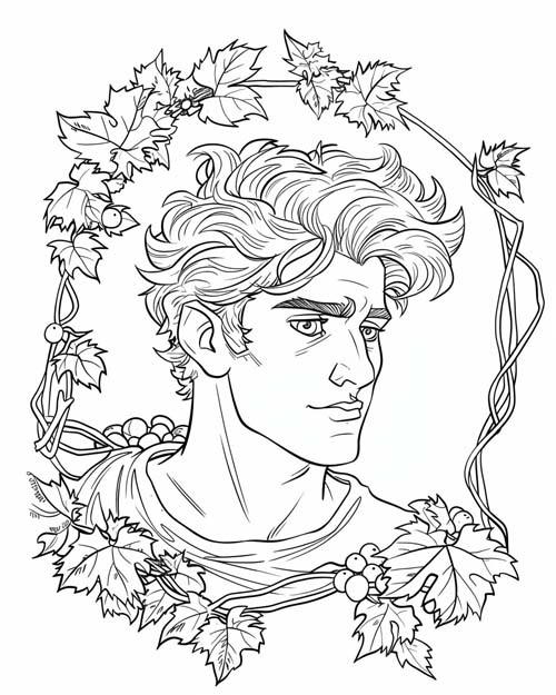 Roman mythology coloring page of Bacchus