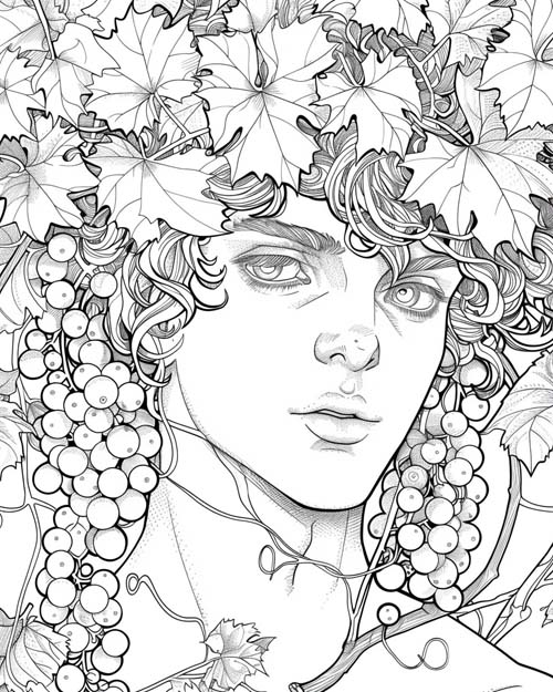 Roman mythology coloring page of Bacchus