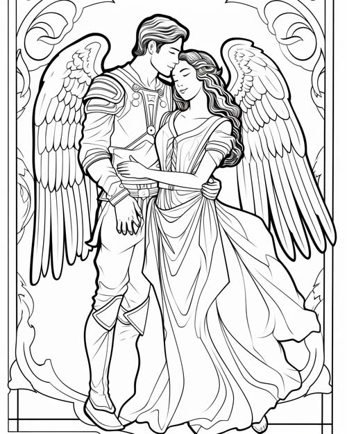 Roman mythology coloring page of Psyche and Cupid