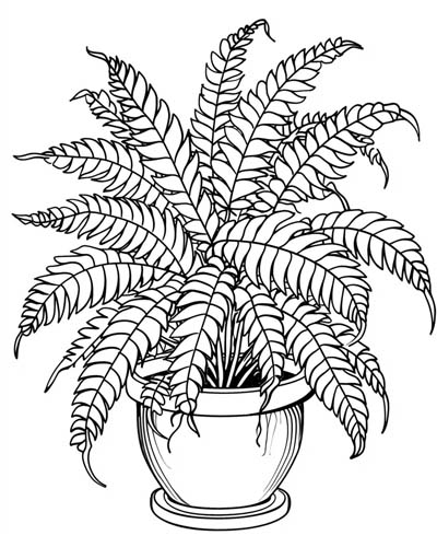 coloring page of a Boston fern
