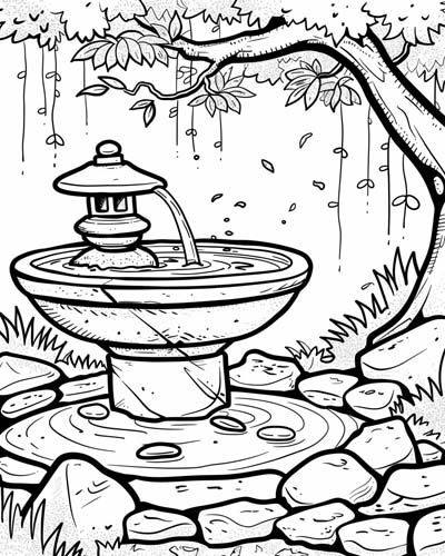 coloring page of a zen garden