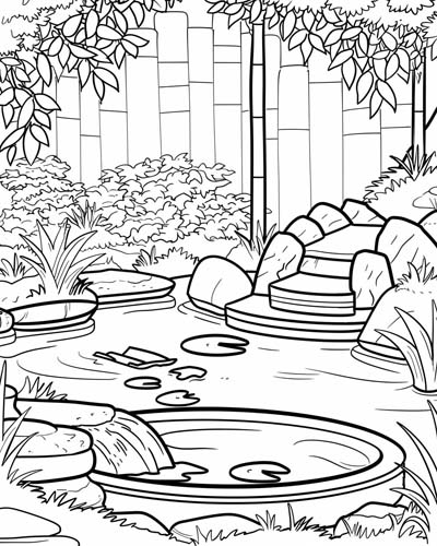 coloring page of a zen garden