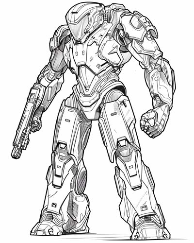 coloring page of a Pacific Rim jaegar