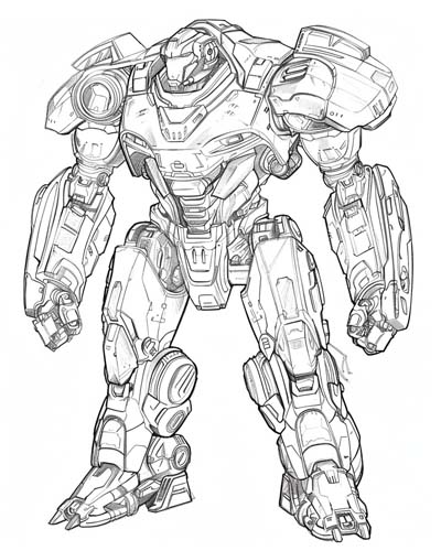 coloring page of a Pacific Rim jaegar