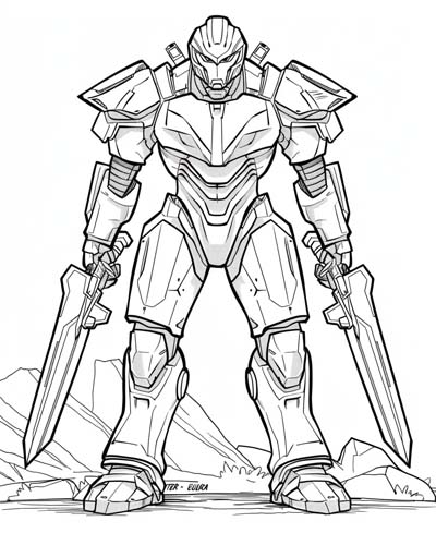 coloring page of a Pacific Rim jaegar