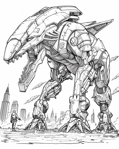 coloring page of a Pacific Rim jaegar