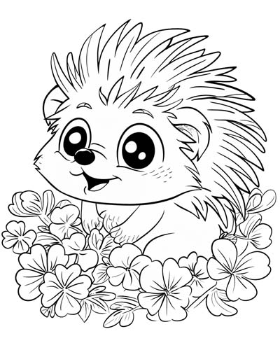 coloring page of a shamrock hedgehog
