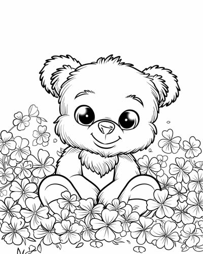 coloring page of a shamrock bear