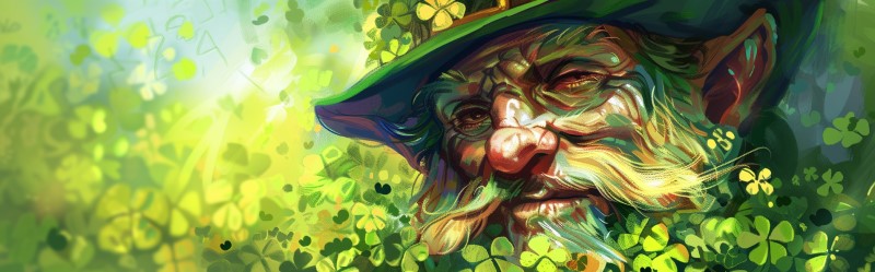 artwork of a leprechaun in shamrocks