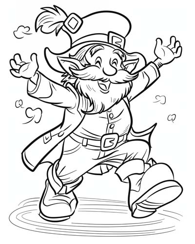 coloring page of a leprechaun dancing