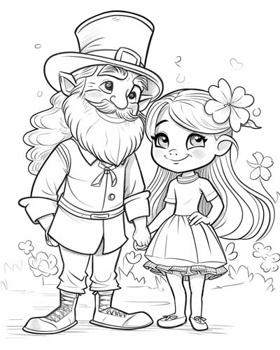 coloring page of a leprechaun couple