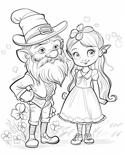 coloring page of a leprechaun couple