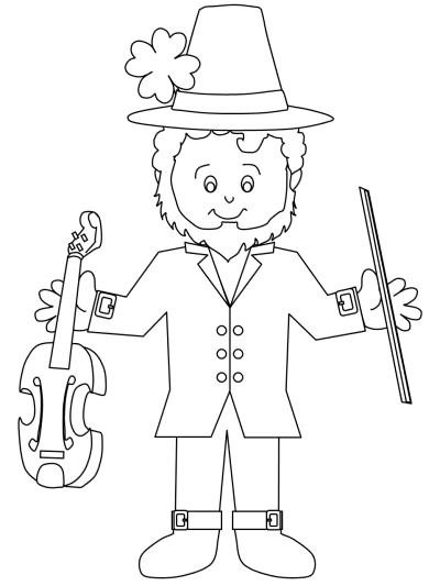 Leprechaun with a fiddle coloring page