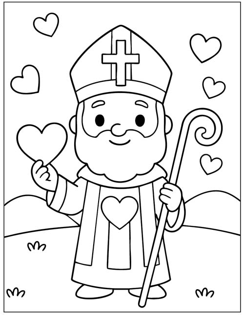 preschool coloring page of St Valentine, the patron saint of romance
