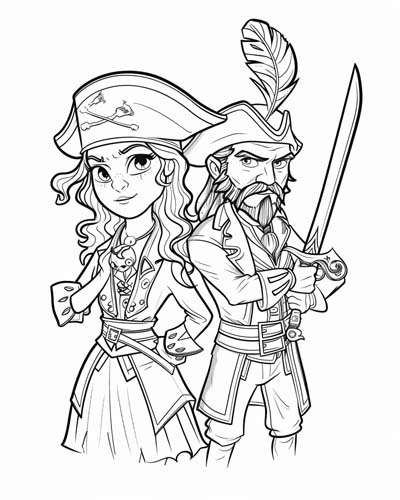 Anne Bonny and Pirate Calico Jack coloring page