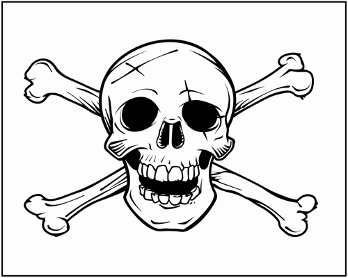 jolly roger skull and bones coloring page