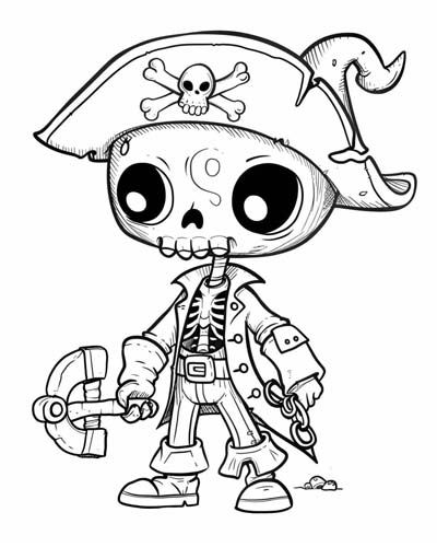 skeletal pirate coloring page