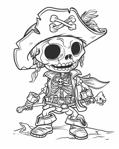 skeleton pirate coloring page