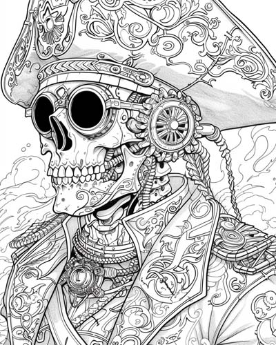 steampunk pirate skeleton coloring page