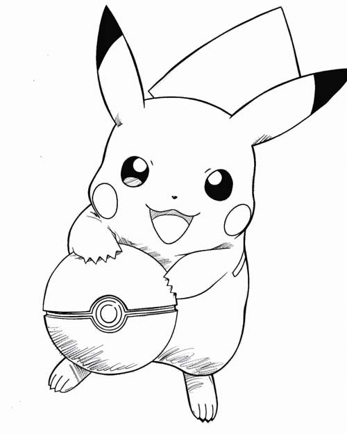 coloring page of pikachu and a pokeball