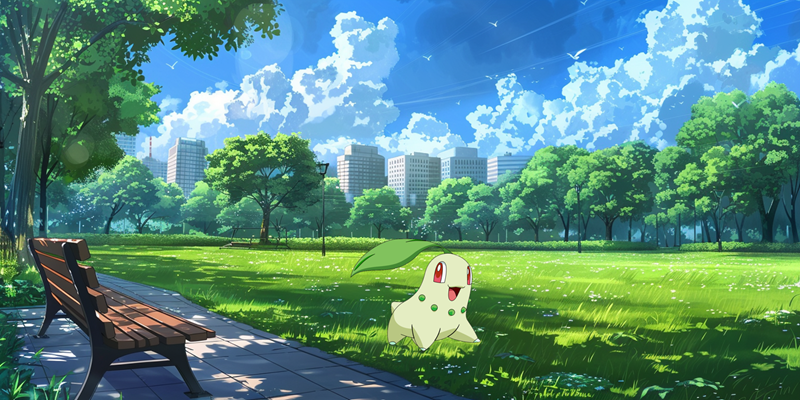 chikorita in the city park lake
