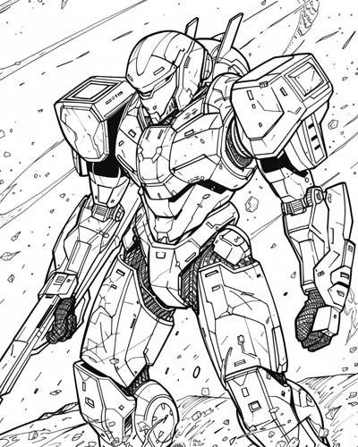 human mechanical exoskeleton coloring page