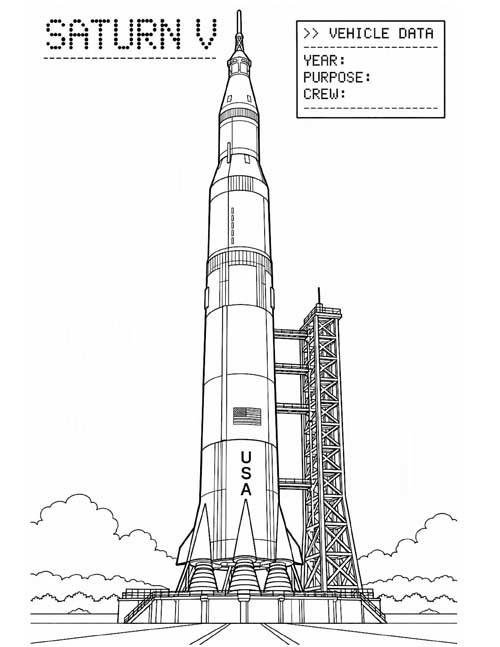 technical illustration for kids, coloring page of the Saturn V