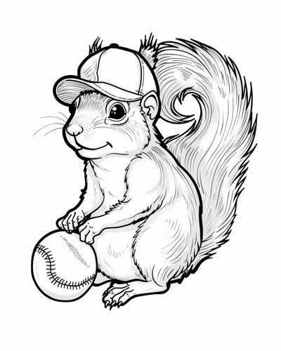 baseball squirrel coloring page