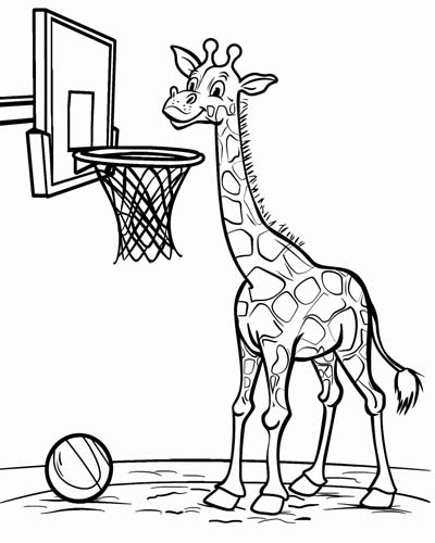 basketball giraffe coloring page