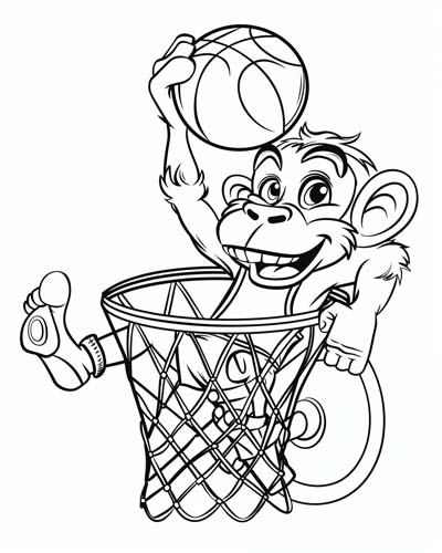 basketball monkey-2 coloring page