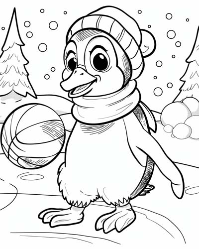 basketball penguin coloring page