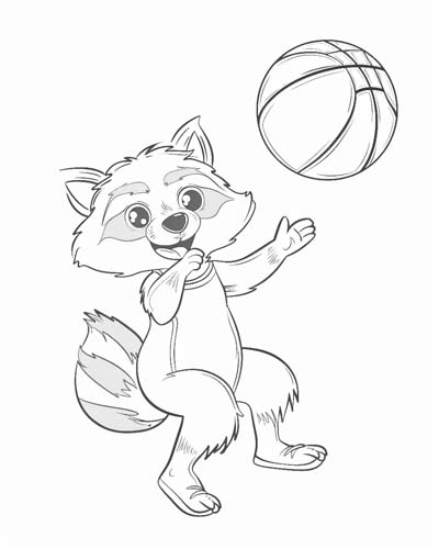 basketball raccoon coloring page
