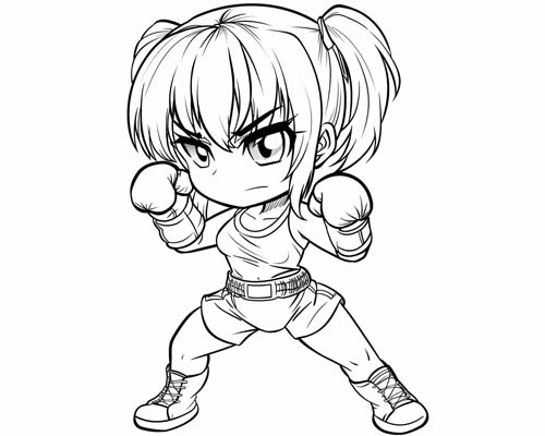 coloring page of a girl boxer