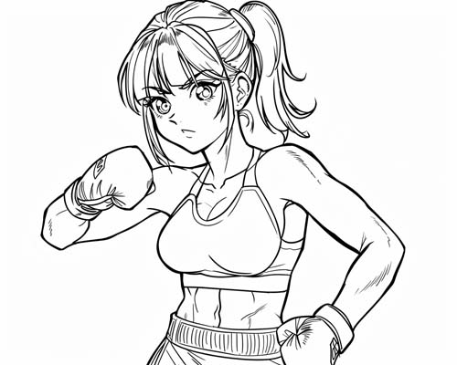 coloring page of a female boxer