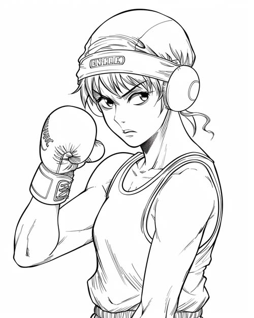 coloring page of an amateur boxer