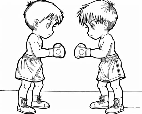 coloring page of boxers tapping gloves