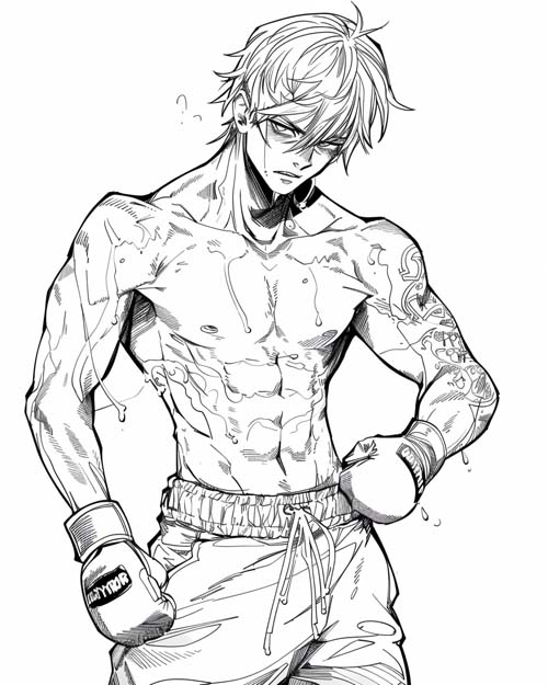coloring page of an exhausted boxer