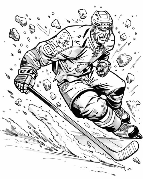 coloring page of a hockey player in an avalanche