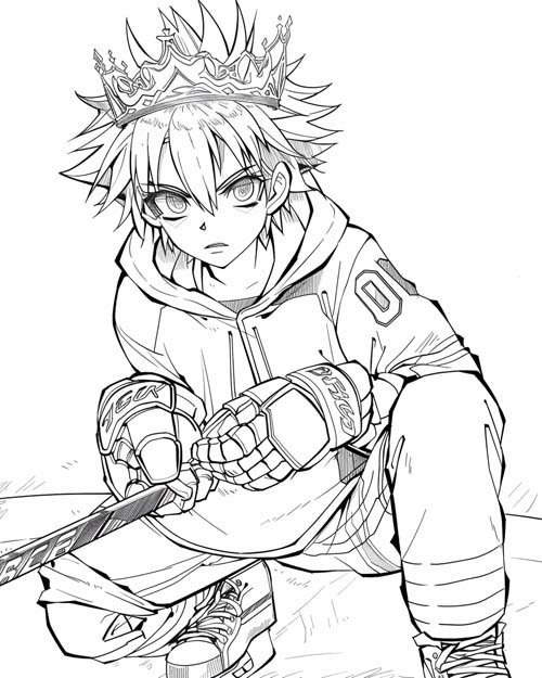 coloring page of a prince playing hockey